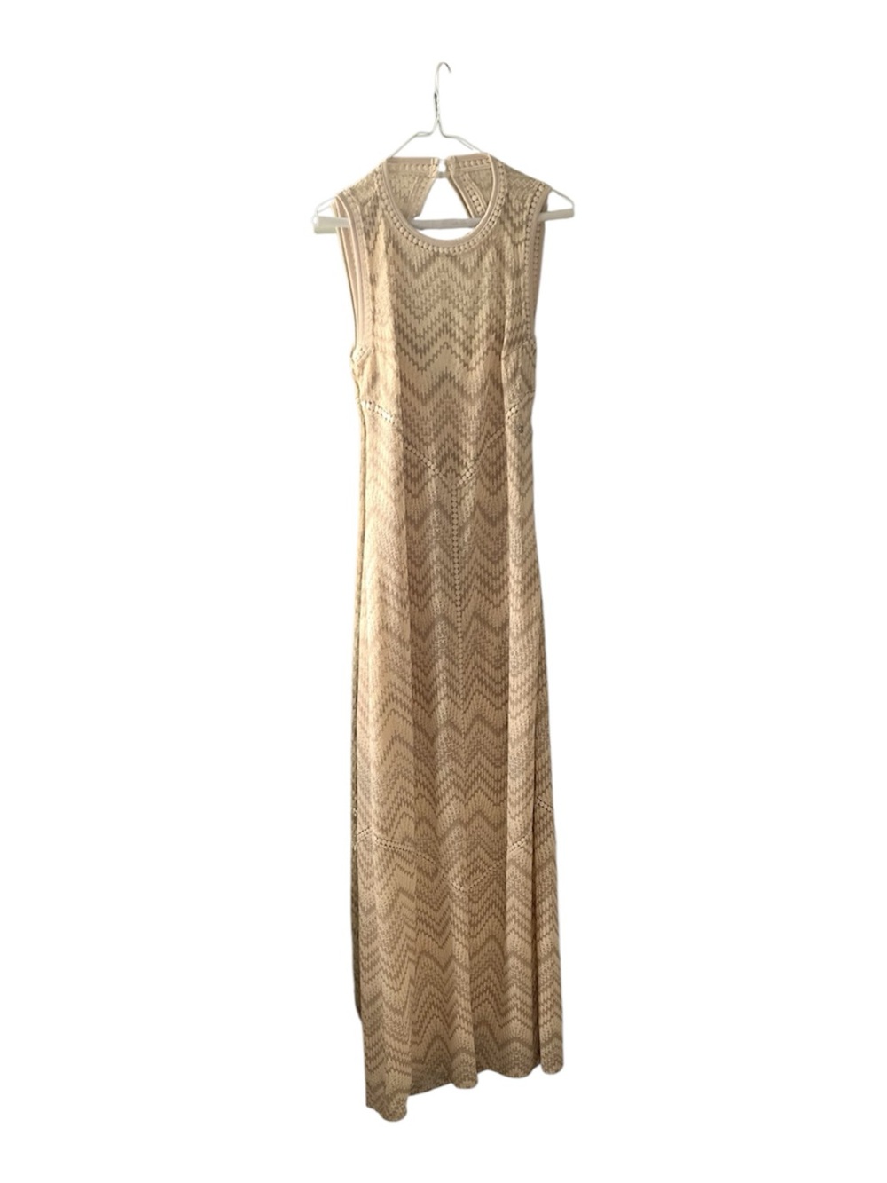 Guess Beige Crochet Chevron Maxi Dress